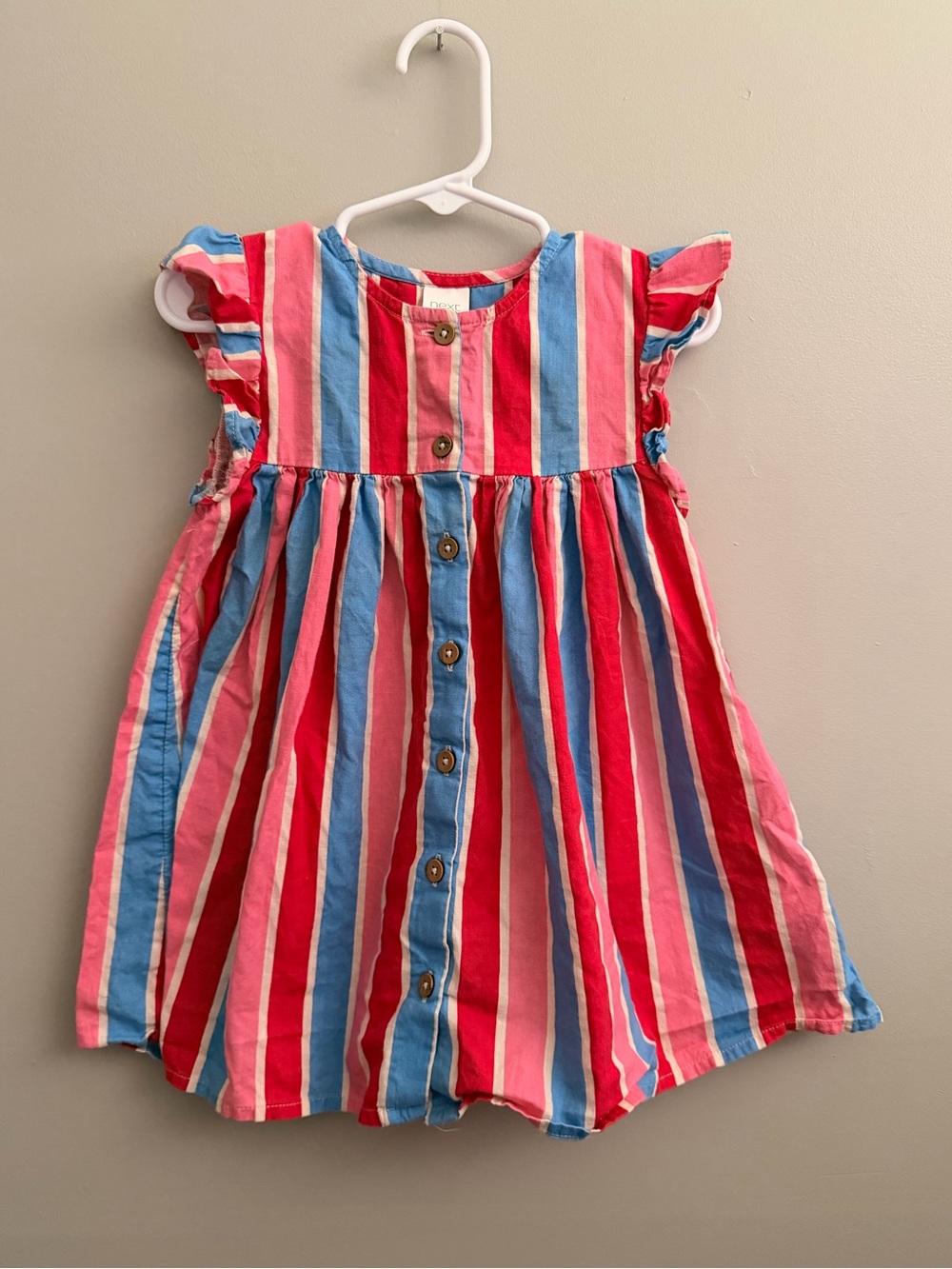 next Striped Button-Front Dress in Pink, Blue & Red